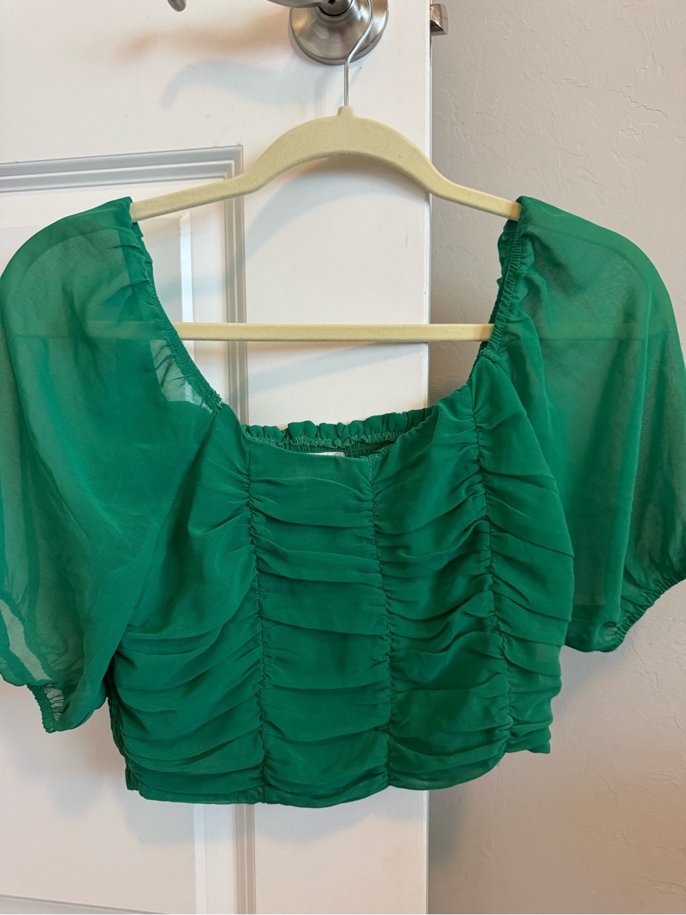 Altar'd State Kelly Green Ruched Sheer Crop Top